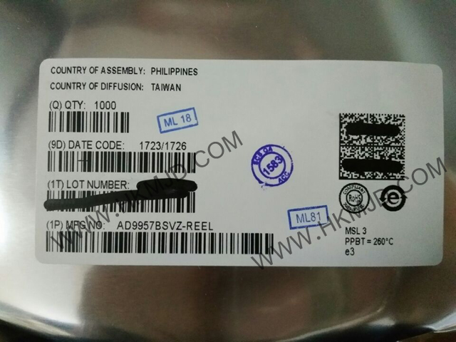 ADI AD9957BSVZ 1 GSPS正交數(shù)字升頻器，帶18位I/Q數(shù)據(jù)通道和14位DAC