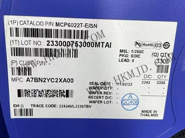 放大器 IC MCP6022T-E/SN 軌至軌輸入/輸出，10 MHz 運(yùn)算放大器